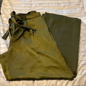 DKNY Olive Green Satin Wide Leg Pants